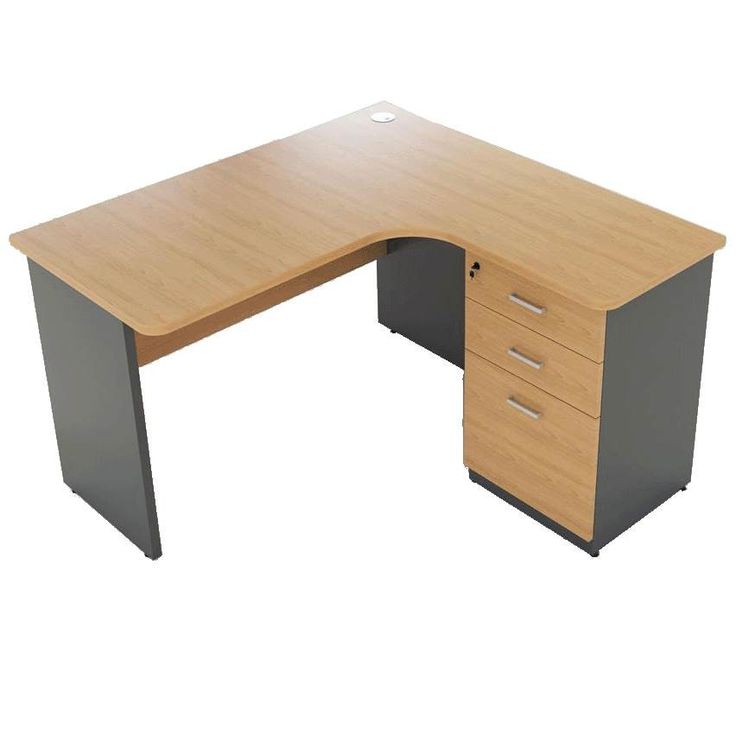 L-shaped light wood desk